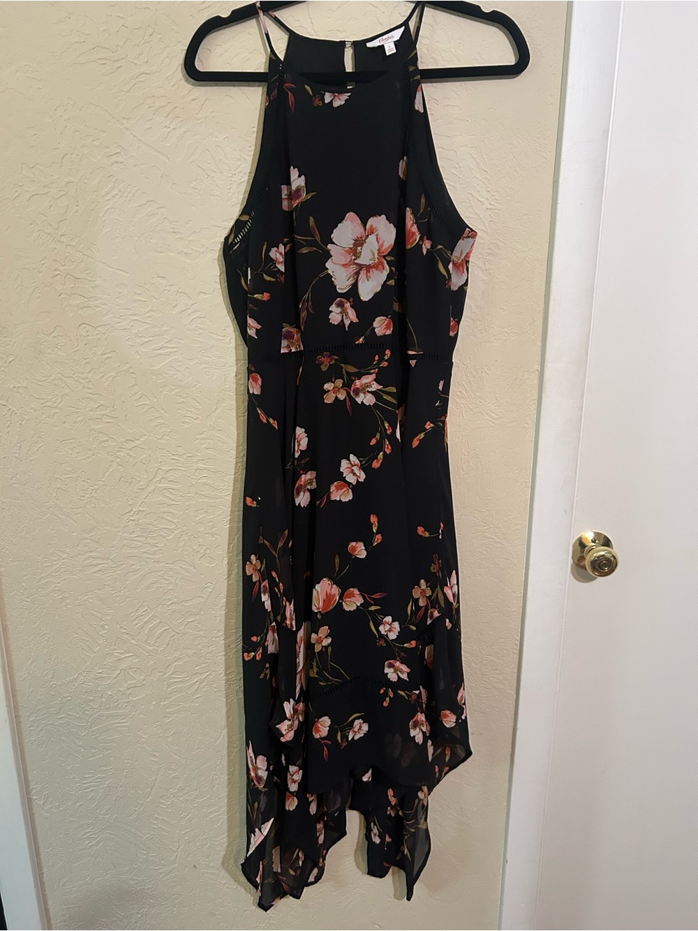 Candie's Black Chiffon Floral Flowy Asymmetrical Hem Dress